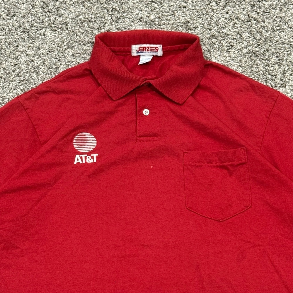 Vintage 90s AT&T Polo Shirt Red Mens‎ Large 90s Single Stitch Made in USA Tech